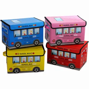 Opvouwbare Opbergdoos van Niet-Gewoven Stof Cartoon Auto Print Speelgoed Kleding Organizer Container Met Deksel En Draagbare Handgrepen