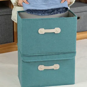 Grande scatola porta abiti in tessuto, organizer per guardaroba stile cassetto impilabile.