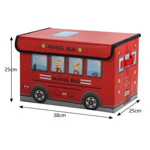 Opvouwbare speelgoed opbergdoos schoolbus design, speelgoedmand van vliesstof met deksel.