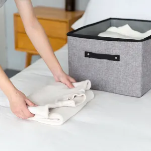 Grote stoffen opbergdoos voor kleding en dekens, grijze linnen opbergmand opvouwbaar