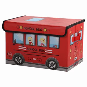 Opbergdoos opvouwbaar schoolbus speelgoedkist non-woven stof speelgoed organisator deksel