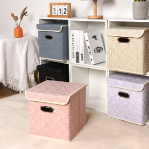 Foldable Fabric Storage Box Non Woven Cloth Closet Organizer Bin With Metal Handle