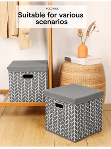 Foldable fabric storage box with lid and handle, ideal for home organization and toys.