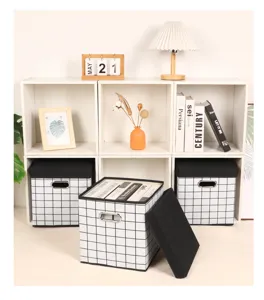 Faltbare Stoff Aufbewahrungsbox mit Deckel Karo Klappbar Kleidung Spielzeug Organizer Box