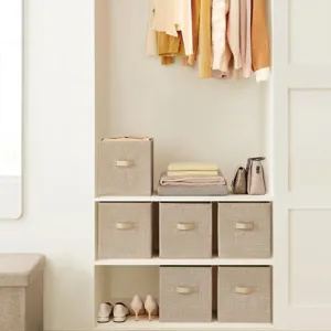 Fabric storage bins for closet organization, foldable clothes organizer boxes neutral beige 6-pack.
