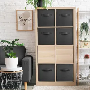 Foldable fabric storage boxes dark grey cloth organizers for home wardrobe and shelf organization