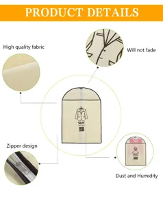 Gros plan de la housse de vetement avec texture de tissu non-tisse et fermeture eclair.