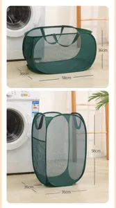 Foldable mesh laundry basket dirty clothes hamper, compact storage bin for dorm organization.