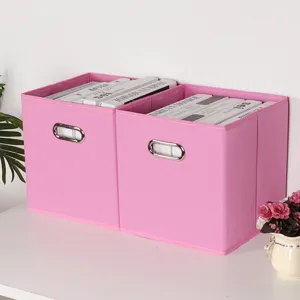 Scatola di Immagazzinaggio in Tessuto Pieghevole Organizer in Tessuto Non Tessuto con Manico in Metallo per Abiti Giocattoli Armadio Casa