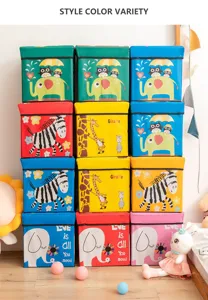 Folding cartoon storage box fabric toy organizer cute animal storage stool for home use