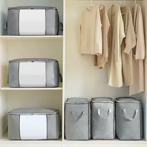 Sac de Rangement pour Couette en Tissu Non Tissé Grande Capacité Organisateur de Couverture Pliable Avec Fenêtre Claire et Poignées Solides