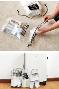 Lot de 5 sacs de rangement transparents en PVC imperméables avec cordon pour voyage et accessoires.