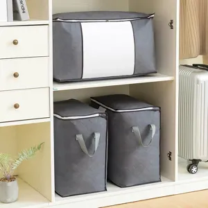 Grand sac de rangement pour couette en intissé avec fenêtre transparente, pliable.