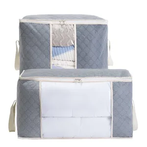 Sac de rangement en intissé gris avec fenêtre transparente, grand organiseur de couette.