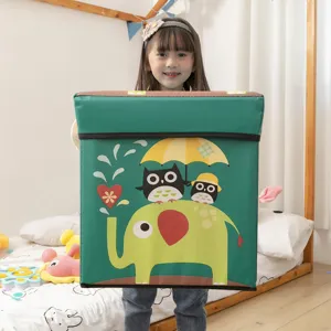 Cartoon Animal Foldable Storage Stool Non-Woven Fabric Toy Storage Box Cube Organizer With Lid For Home Kids Room