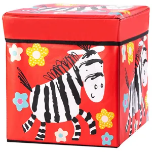 Foldable red cartoon zebra storage stool chest and toy organizer box for home room decoration