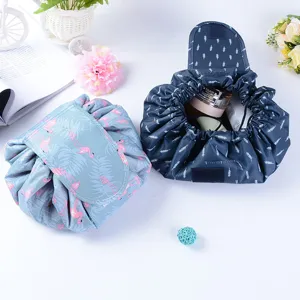 Large capacity lazy cosmetic bag waterproof travel makeup organizer drawstring toiletry bag