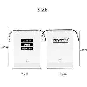 5pcs sacs à cordon transparents en PVC pochettes de rangement étanches de voyage 34x25cm