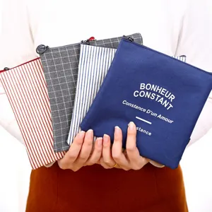 Canvas coin purse set, cute mini zipper pouches with striped and grid patterns for daily use.