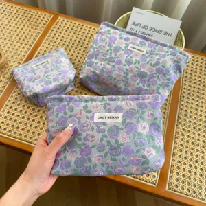 Set beauty case floreale, elegante borsa trucco grande capacità, organizer portatile per rossetti da donna.