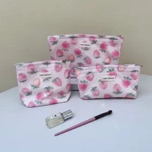 Borsa cosmetica con stampa fragola rosa grande capacità custodia per trucco pochette portatile