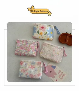 Cute floral print mini canvas storage pouch, portable coin purse and lipstick makeup bag.