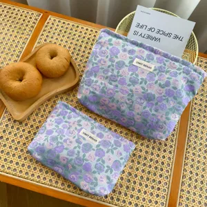 Borsa per Cosmetici con Stampa Floreale Grande Capacità Pocetta da Viaggio Borsa Organizer Portatile Per Donne