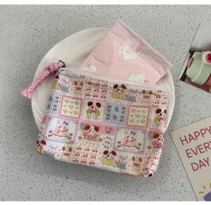 Cute cartoon coin purse pink floral bear rabbit pattern portable cosmetic pouch for women