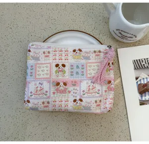 Cute cartoon canvas zipper coin purse cosmetic pouch for women and girls daily storage bag.