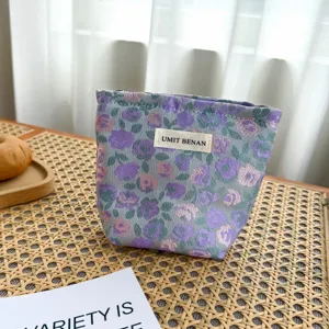 Borsa cosmetica floreale da donna, mini trousse trucco carina, organizer portatile per rossetto.