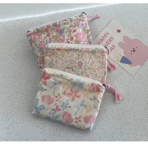Cute floral print mini zipper pouch small coin purse cosmetic lipstick storage bag