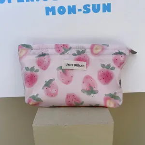 Carina borsa cosmetica con stampa fragola rosa grande capacità custodia trucco portatile