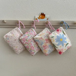 Cute Floral Printed Cotton Mini Coin Purse Portable Zipper Pouch Makeup Lipstick Holder Wallet For Women