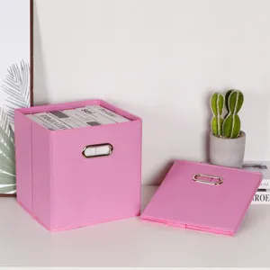 Scatola portaoggetti in tessuto rosa pieghevole organizer vestiti giocattoli cubo maniglia