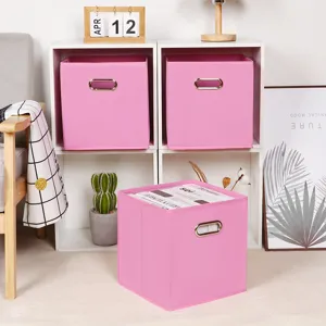 Scatole portaoggetti in tessuto rosa cesti pieghevoli in stoffa con manici in metallo per armadio.