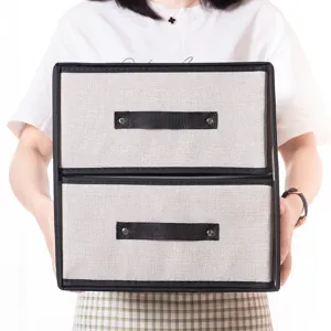 Fabric storage box with double drawers for organizing underwear, socks and small clothing items.