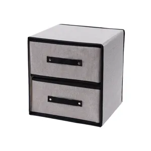 Grey fabric double drawer storage box for underwear and socks organizer home use.
