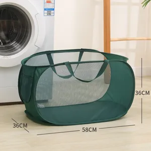 Foldable Laundry Basket Mesh Storage Hamper Large Clothes Organizer Portable Laundry Bin with Handles for Dormitory Bedroom Bathroom