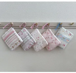 Mini floral cotton coin purse portable zipper storage bag for lipstick and small items