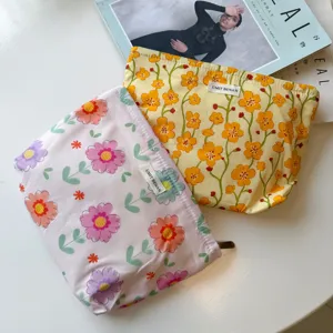 Floral cosmetic bag portable canvas pouch cute makeup organizer for daily travel essentials