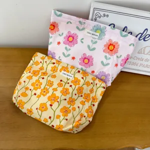 Cute floral cosmetic bag portable storage pouch cotton flower makeup organizer set