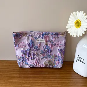 Borsa Cosmetica Jacquard Floreale Vintage Custodia con Cerniera Borsa da Donna Borsa da Toiletry da Viaggio