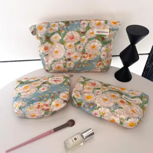 Floral cosmetic bag set large capacity toiletry pouch makeup organizer travel case