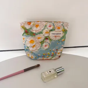 Large capacity oil painting makeup bag for travel, portable cosmetic pouch and toiletry organizer.