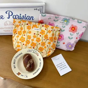 Floral canvas cosmetic bag, portable storage pouch for small items, cute floral makeup bag.