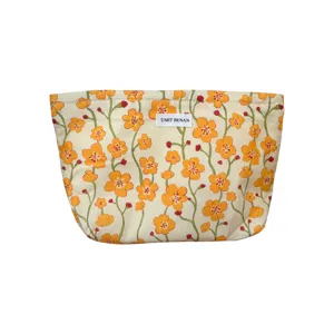Floral print cotton cosmetic bag, portable zip pouch for daily storage and makeup items.