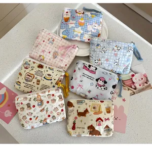 Set di custodie con zip in tela carina per monete trucco stoccaggio borse cosmetiche portatili