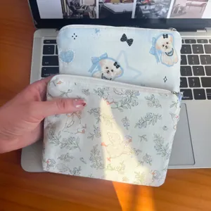 Cute cartoon puppy and duck print fabric cosmetic bag, portable travel zipper pouch organizer.