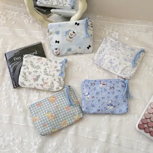Blue rabbit coin purse portable cute fabric pouch aesthetic cosmetic travel storage bag