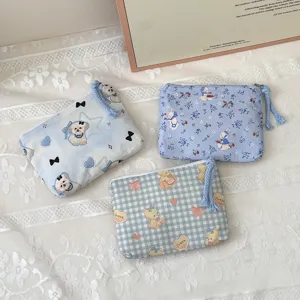 Cute floral and cartoon animal print canvas zipper coin purse portable storage pouch set